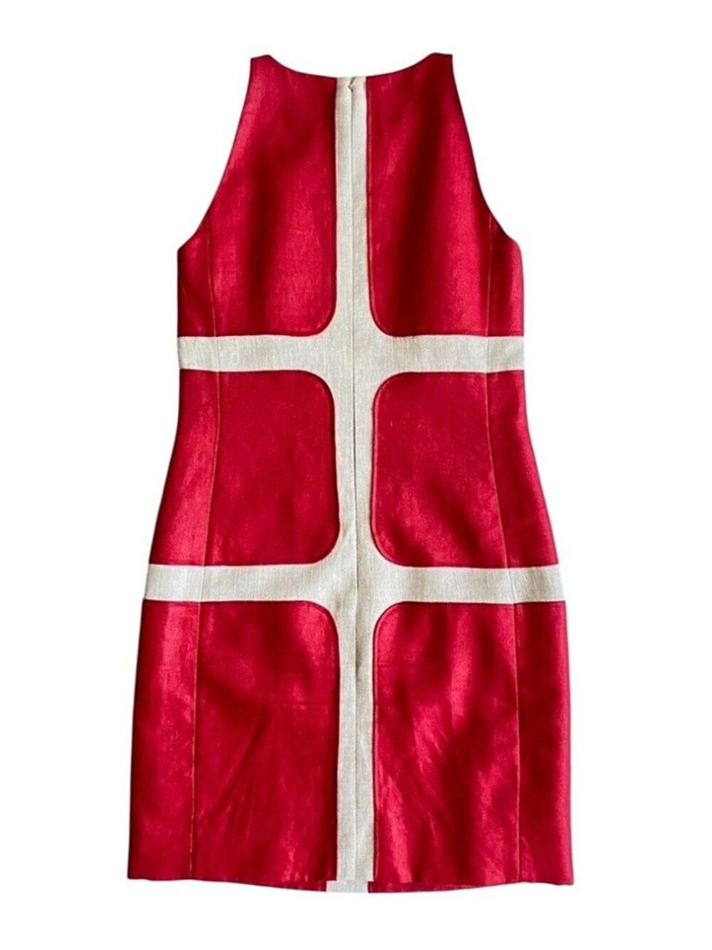Longchamp Red and Cream Geometric Shift Dress - Picture 2 of 6